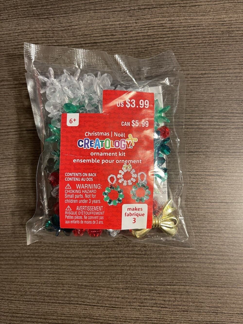 Wreath Ornament Bead Kids Activity Kit New Stocking Stuffer Makes 3 Ornaments